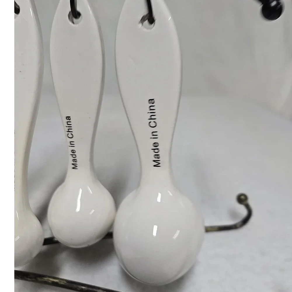 Ceramic Owl Measuring Spoons Set with Metal Branch Display Stand 5 Piece Set